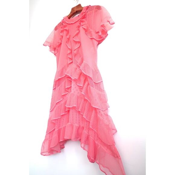 ALEXANDER MCQUEEN Silk Pointelle Knit Lace Flounce Ruffle Dress Italy L $2990 - Picture 13 of 16